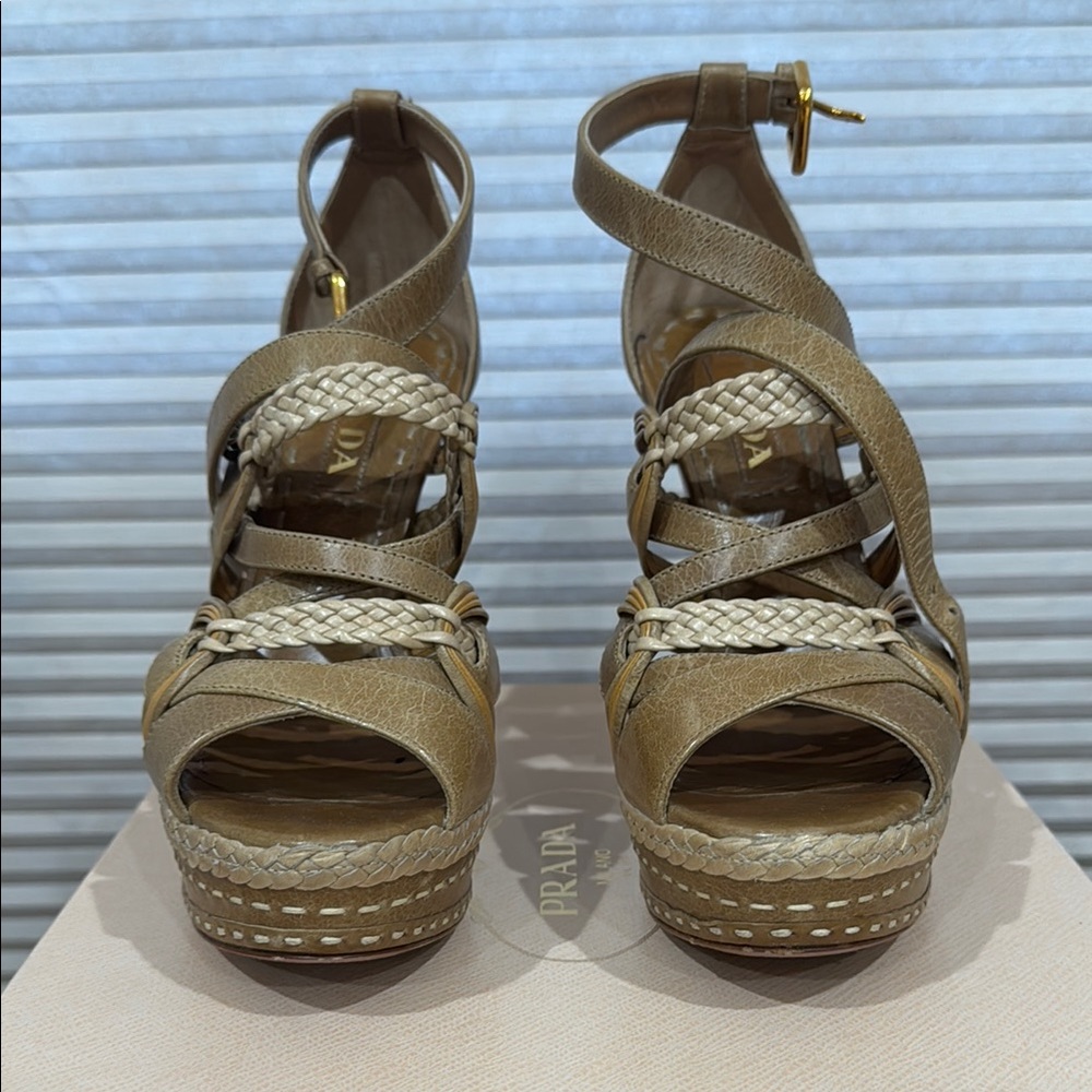 Prada Tan Platform Shoes with Braided Detail